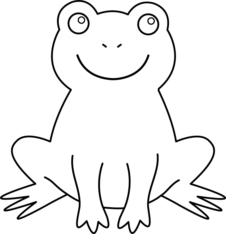 Seahorse Coloring Pages For Kids - Frog Outline No Background (940x974), Png Download