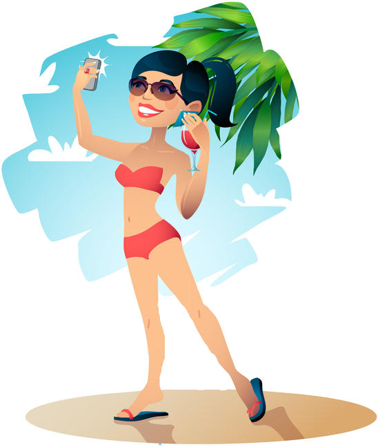 A Friendly People More Often Show Positive Emotion - Menina Tirando Selfie Desenho Png (600x678), Png Download