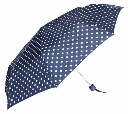 John's Polka Series Ladies 3 Fold Navy Blue Umbrella-545mm - Umbrella (540x481), Png Download