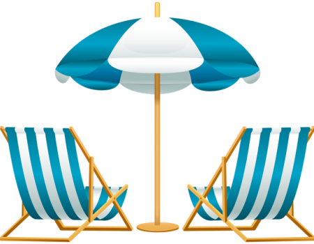 Beach Umbrella And Chair Setup - Beach Chair And Umbrella Clipart (450x350), Png Download