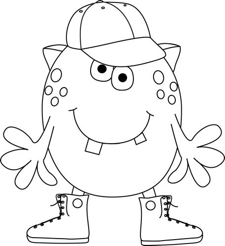 Black And White Monster Wearing Sneakers - Cartoon Black And White Monsters (457x500), Png Download