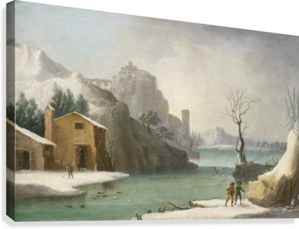 A Winter Landscape With Travellers Along A River, A - Painting (429x328), Png Download