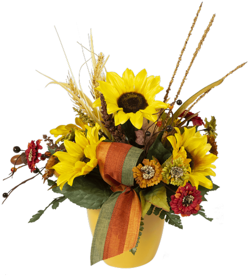 Silk Fall Sunflowers & Blooms, Yellow - Autumn (500x611), Png Download