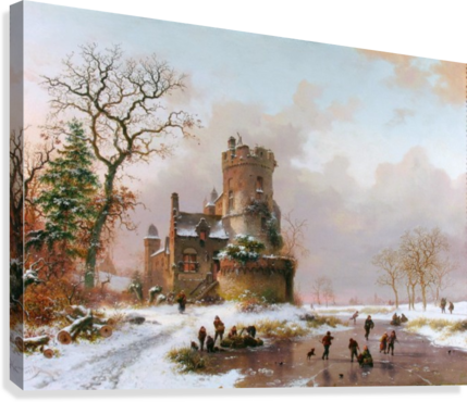 Winter Landscape With Castle And Figures Canvas Print - Art (429x370), Png Download