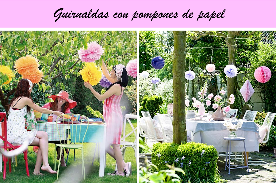 Decoración De Exterior Con Guirnaldas De Pompones De - Garden (900x599), Png Download