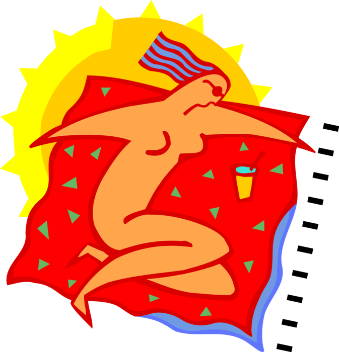 Vector Illustration Of Nudist Beach Allows Nude Sunbathing - Beach (673x700), Png Download