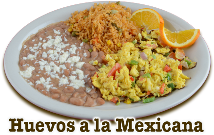 *comes With Beans And Rice - Huevos A La Mexicana With Rice And Beans (442x295), Png Download
