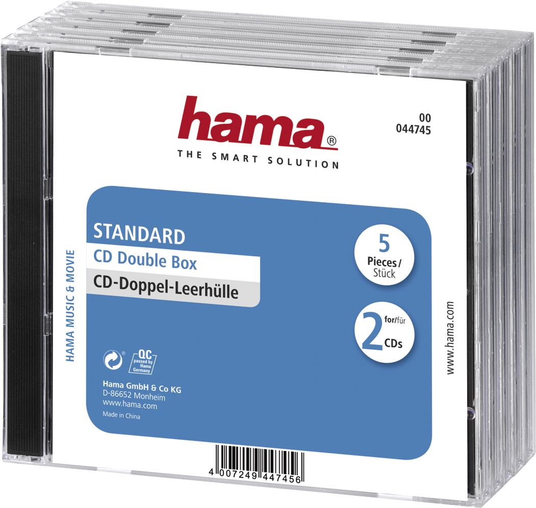 Standard Cd Double Jewel Case, Pack Of 5, Transparent/black - 1x5 Hama Standard Cd Double Jewel Case Transp/black (1100x1100), Png Download
