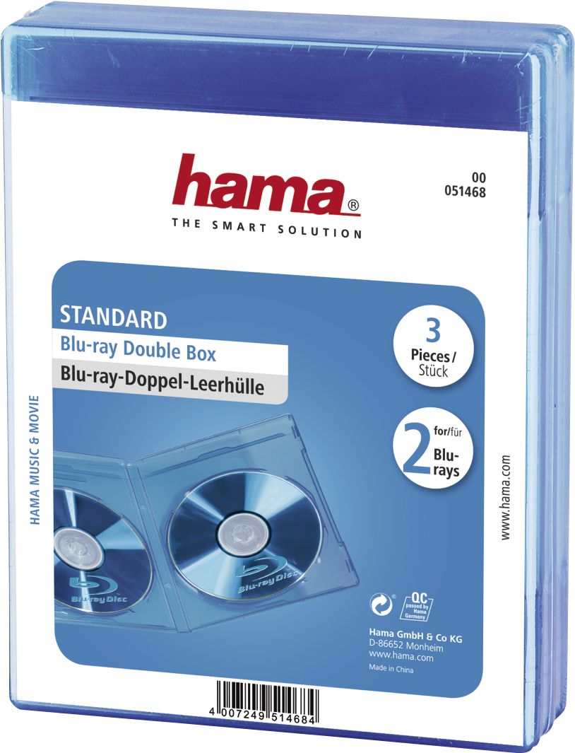 Blu Ray Dubbel Jewel Case 3 Pack Blauw - Hama Blu-ray Disc Double Jewel Cases - Blue (pack Of (1100x1100), Png Download