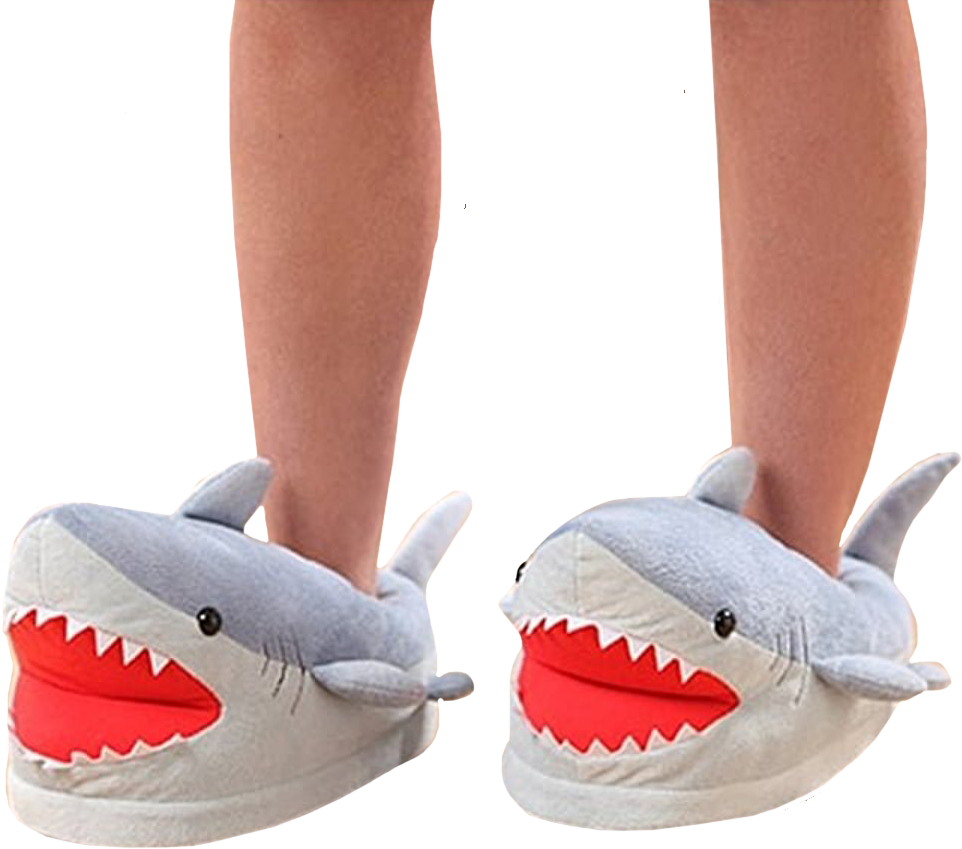 Think - Shark Plush Slippers (962x849), Png Download