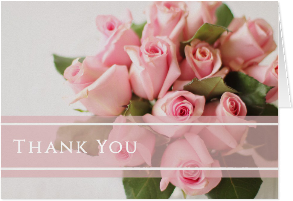 Pink Bouquet Roses Thank You Note Card Front - Wedding (1106x1106), Png Download
