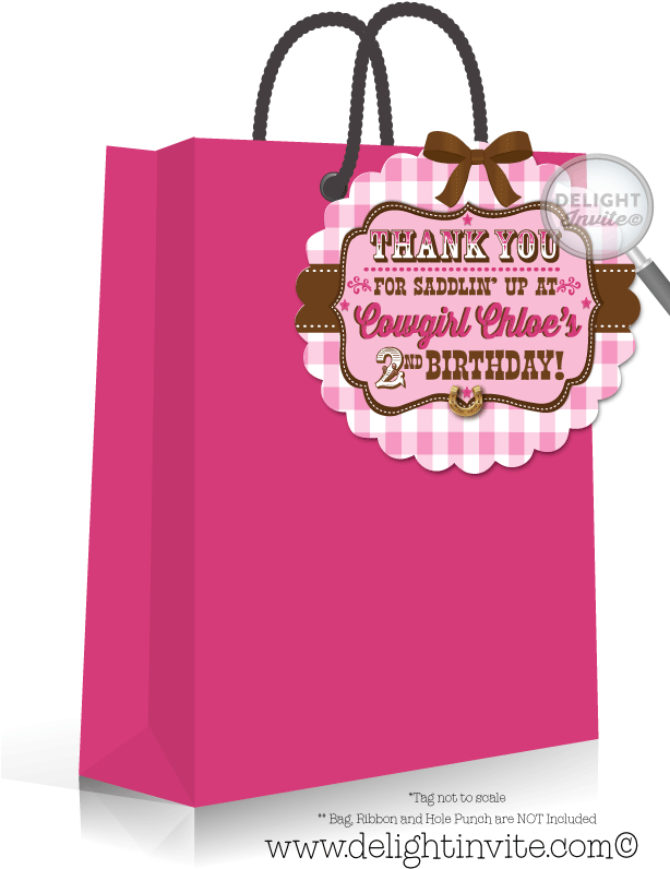 Pink Checkered Cowgirl Birthday Favor Tags - Cowgirl Thank You Bags (613x822), Png Download