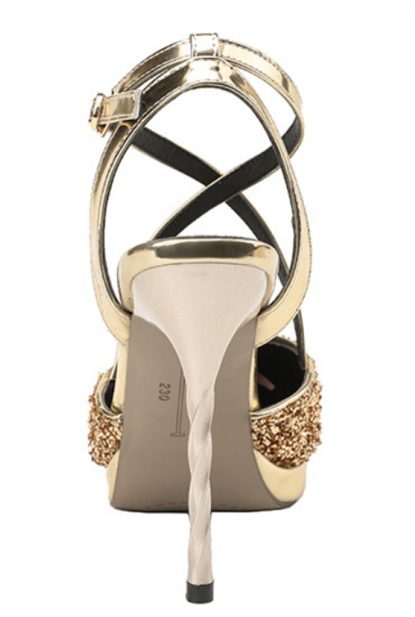 Tf Sk078 Sequins Cross Strap Heel Gold - High-heeled Shoe (900x900), Png Download