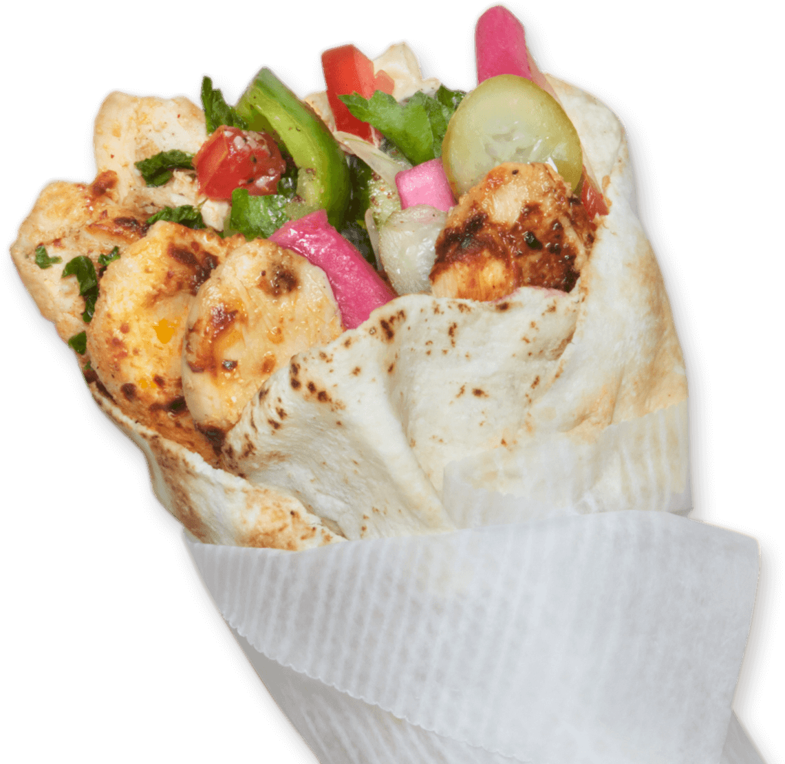 Pita Roll-up - Chicken Shawarma Roll Png (1380x1200), Png Download