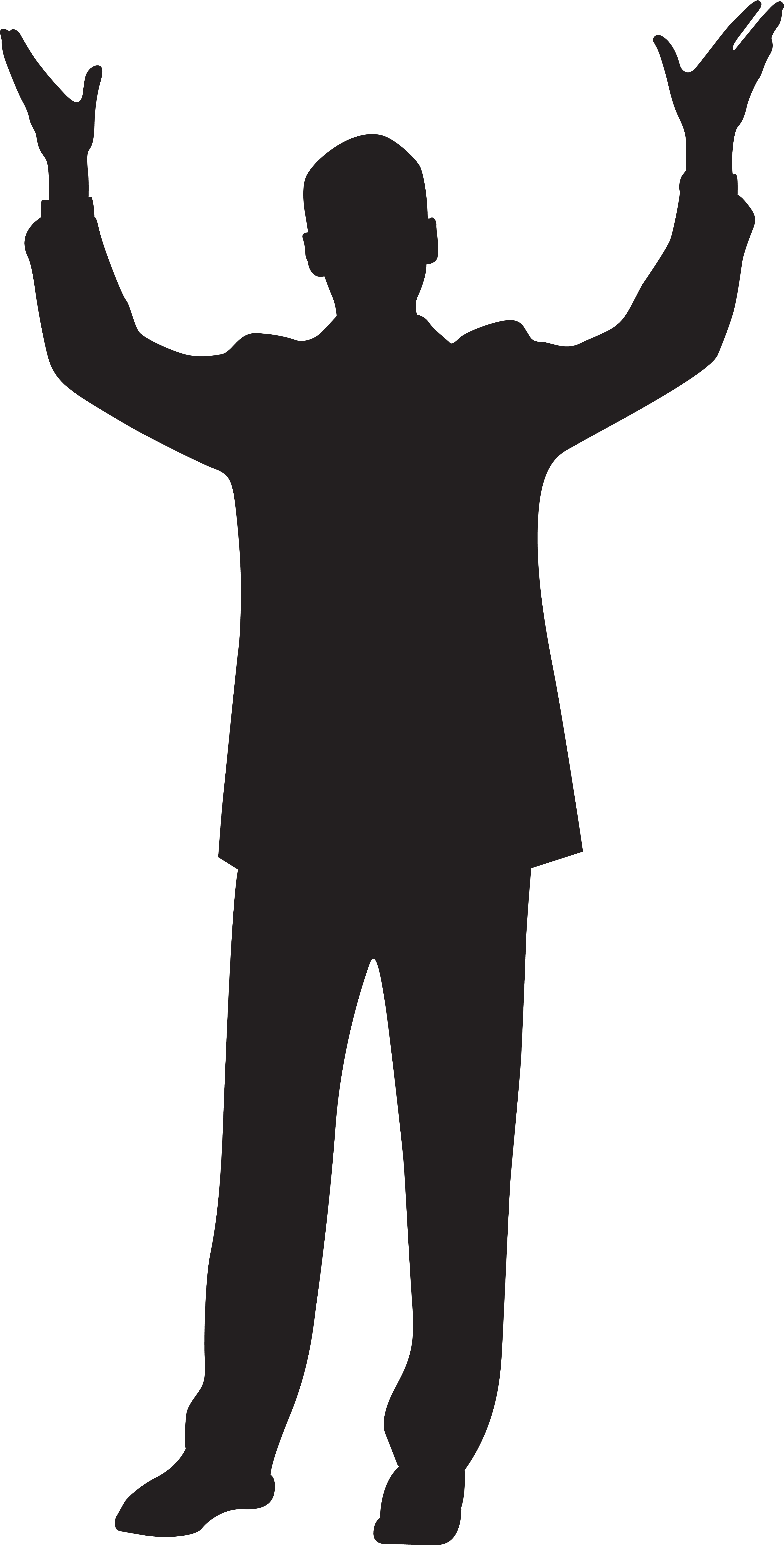 Banner Black And White Library Clipart Silhouette At - Silhouette Man Hands Up (4147x8000), Png Download