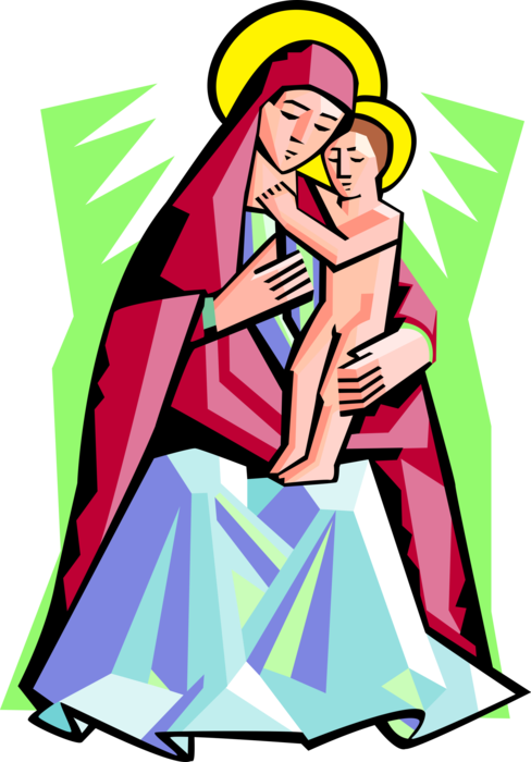 Vector Illustration Of Virgin Mary Mother Of God With - Madonna And Christ Jesus Clipart (488x700), Png Download