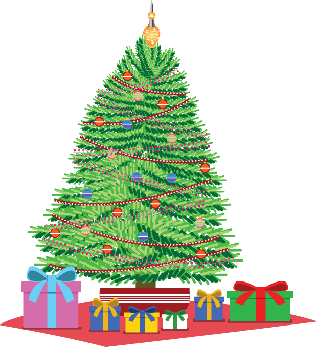 Christmas Tree With Presents Clipart (620x678), Png Download