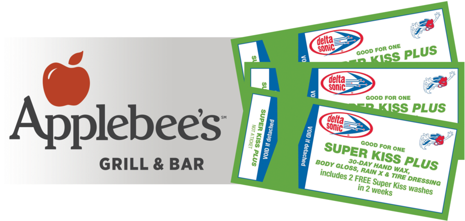 3 Super Kiss Plus Washes And Free Dinner At Applebees - Delta Sonic Car Wash Systems Inc. (1024x475), Png Download