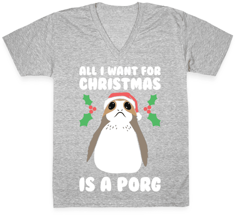 All I Want For Christmas Is A Porg V-neck Tee Shirt - Japanese Chin (484x484), Png Download