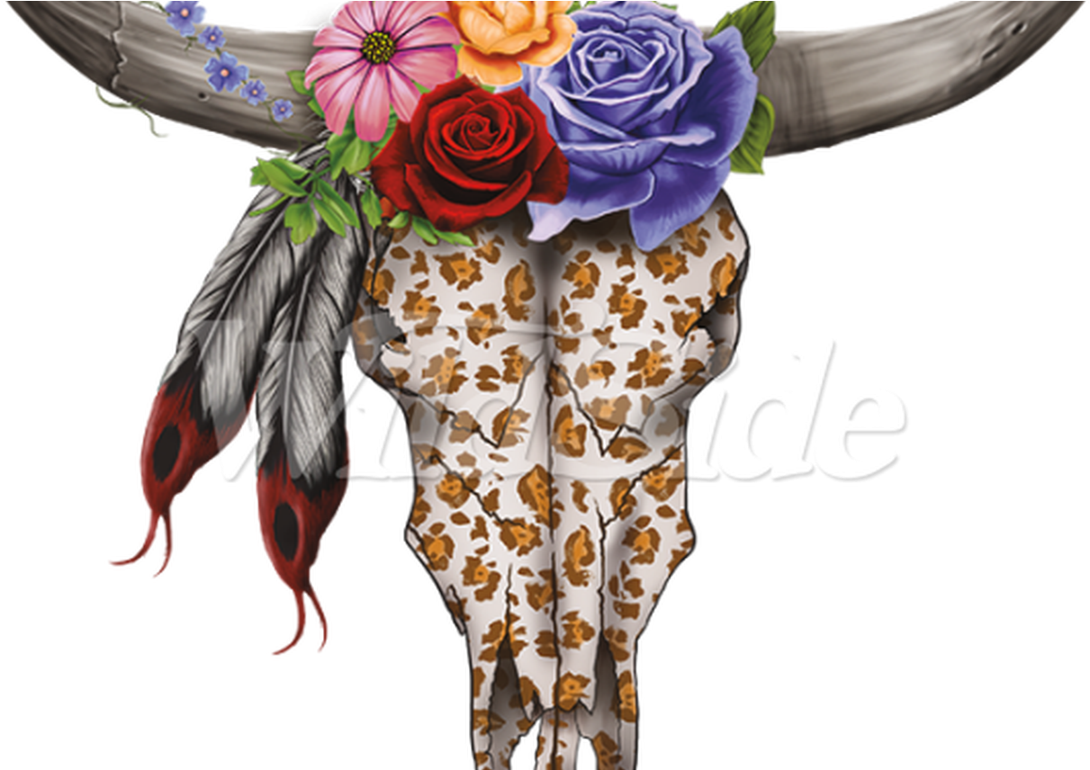 Cow Skull Flowers Wildside - Skull Mug (1368x855), Png Download