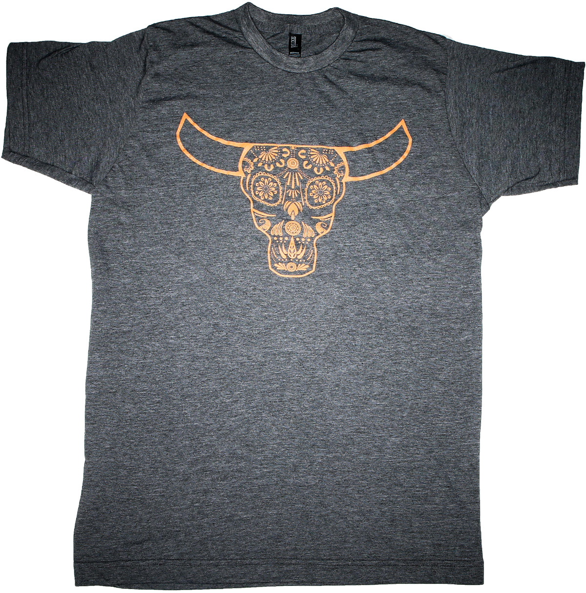 Mens Dark Grey T-shirt Orange Skull - Skull (1200x1214), Png Download