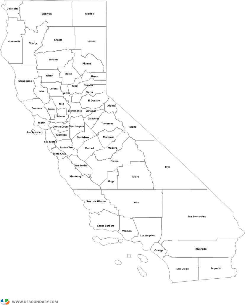 California Counties Outline Map - Sketch (1584x1123), Png Download