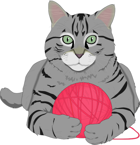 This Free Clipart Png Design Of Cat With Pink Yarn (576x596), Png Download