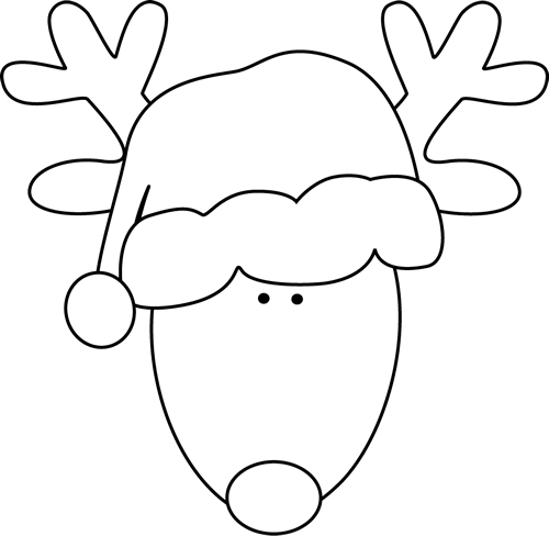 Black And White Reindeer Head And Santa Hat Clip Art - Santa Hat Clipart Black And White (500x488), Png Download