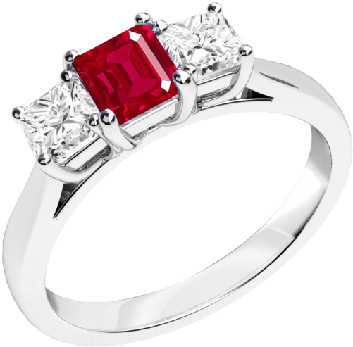 A Classic Three Stone Ruby & Diamond Ring In 18ct White - Rings With Ruby And Diamond (500x500), Png Download