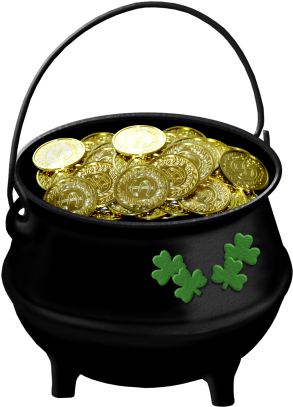 Black Pot Of Gold With Shamrock Png Picture - Gold Coins (313x432), Png Download