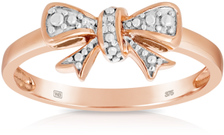 Diamond Bow Ring Set In 9ct Rose Gold - Ring (400x400), Png Download