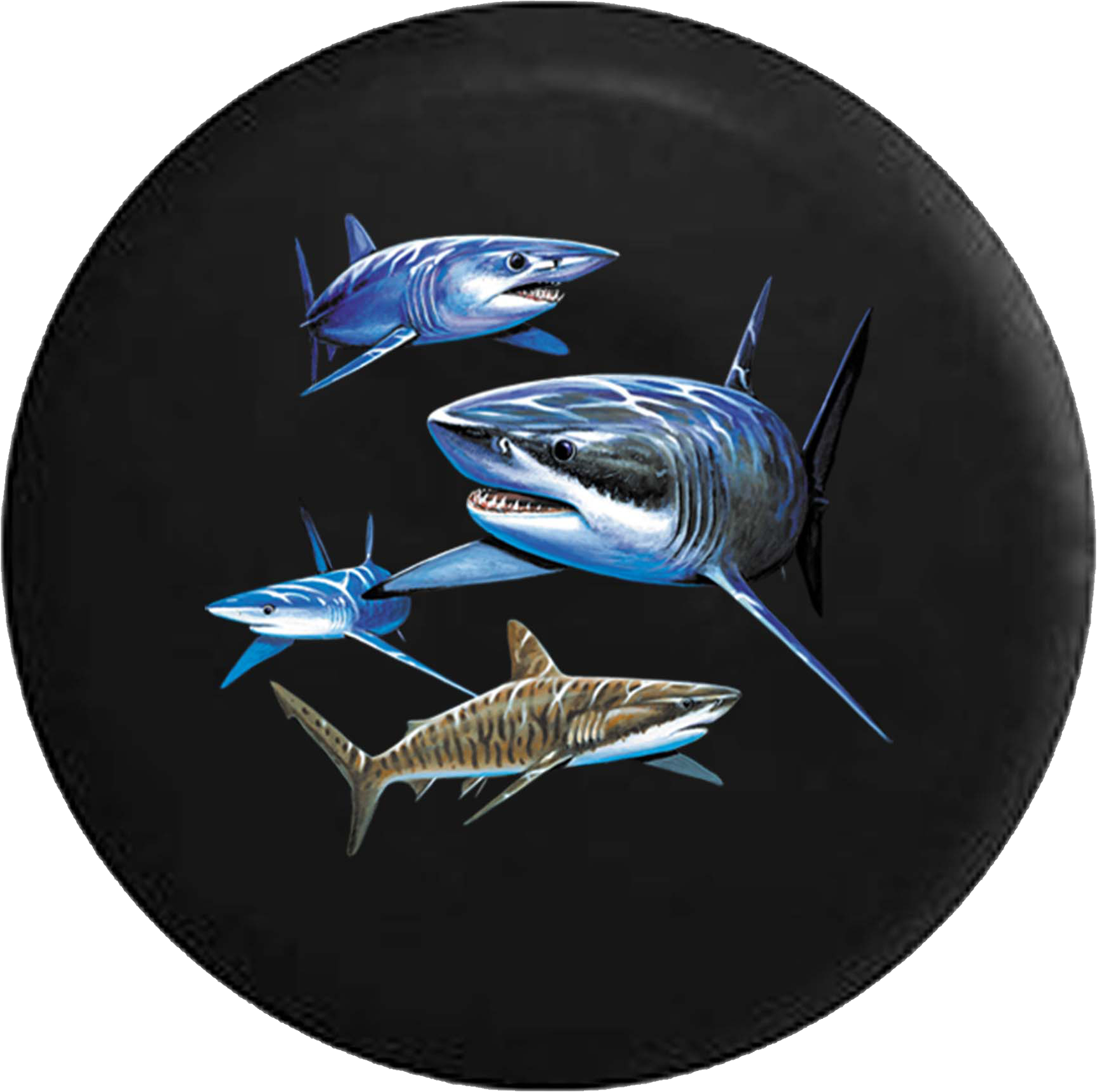 Sharks Circling In Ocean Sun Reflection Jeep Camper - Steel (1725x1718), Png Download