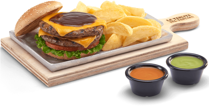 Hamburguesa Doble De Res - Plato De Hamburguesa Png (705x529), Png Download