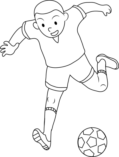 Coloring Page Of Boy Playing Soccer Free Clip Art Png - Playing Soccer Clipart Black And White (417x550), Png Download