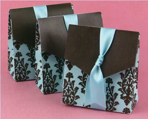 Turquoise And Brown Flourish Favour Boxes (500x500), Png Download