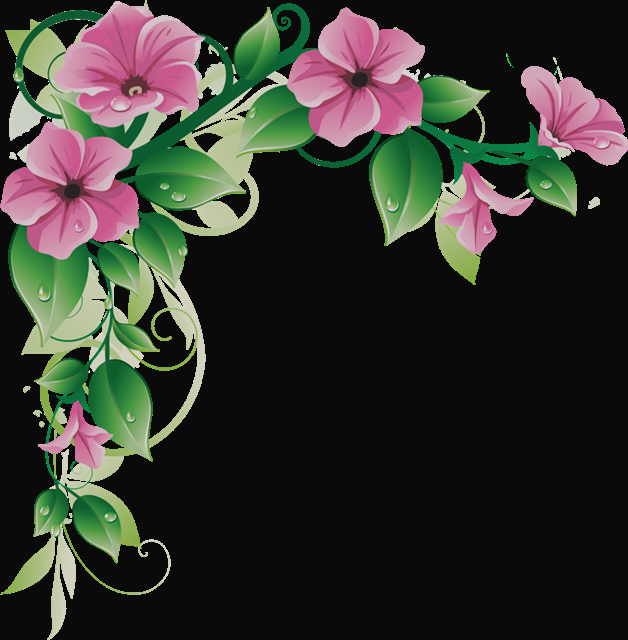 Pink Flowers Borders Clipart (628x640), Png Download