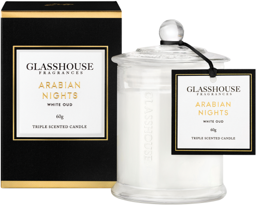Arabian Nights White Oud Mini Triple Scented Candle - Glasshouse Candles (832x750), Png Download