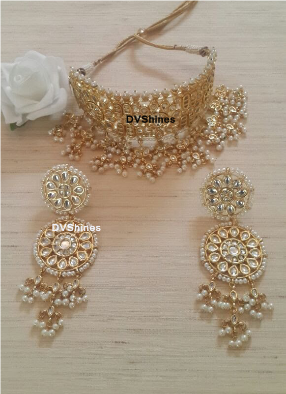 Beautiful Kundan Choker In White Pearls,high Quality - Kundan (800x800), Png Download