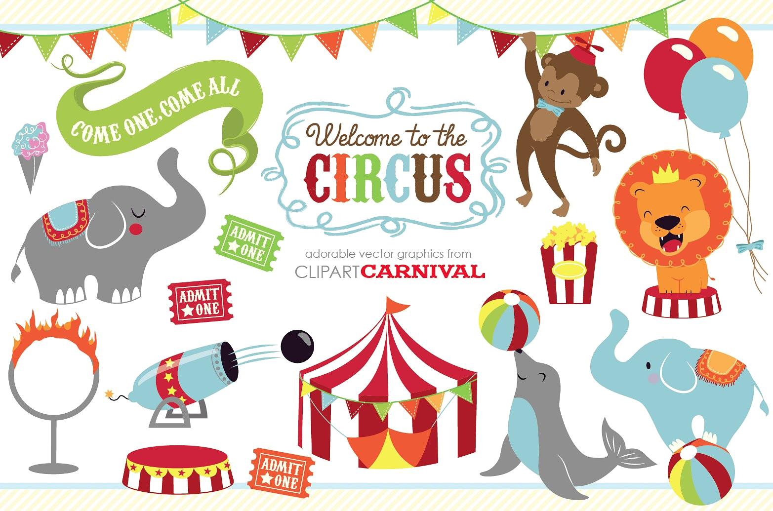 Circus Animals Png Image With Transparent Background - Cute Circus Animal Clipart (1565x1035), Png Download