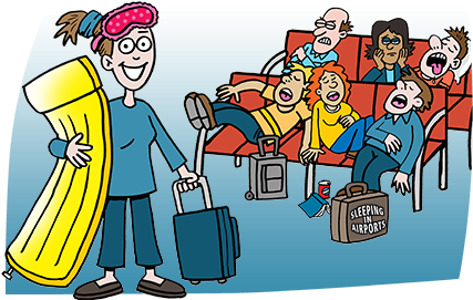 Cartoon Pictures Of People Sleeping - People At The Airport Cartoon Png (444x281), Png Download