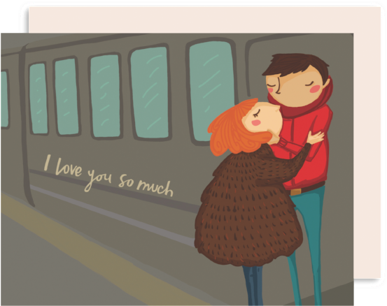 Download Train Couple Romance Card - Couple Love Cartoon In Train PNG Image  with No Background 