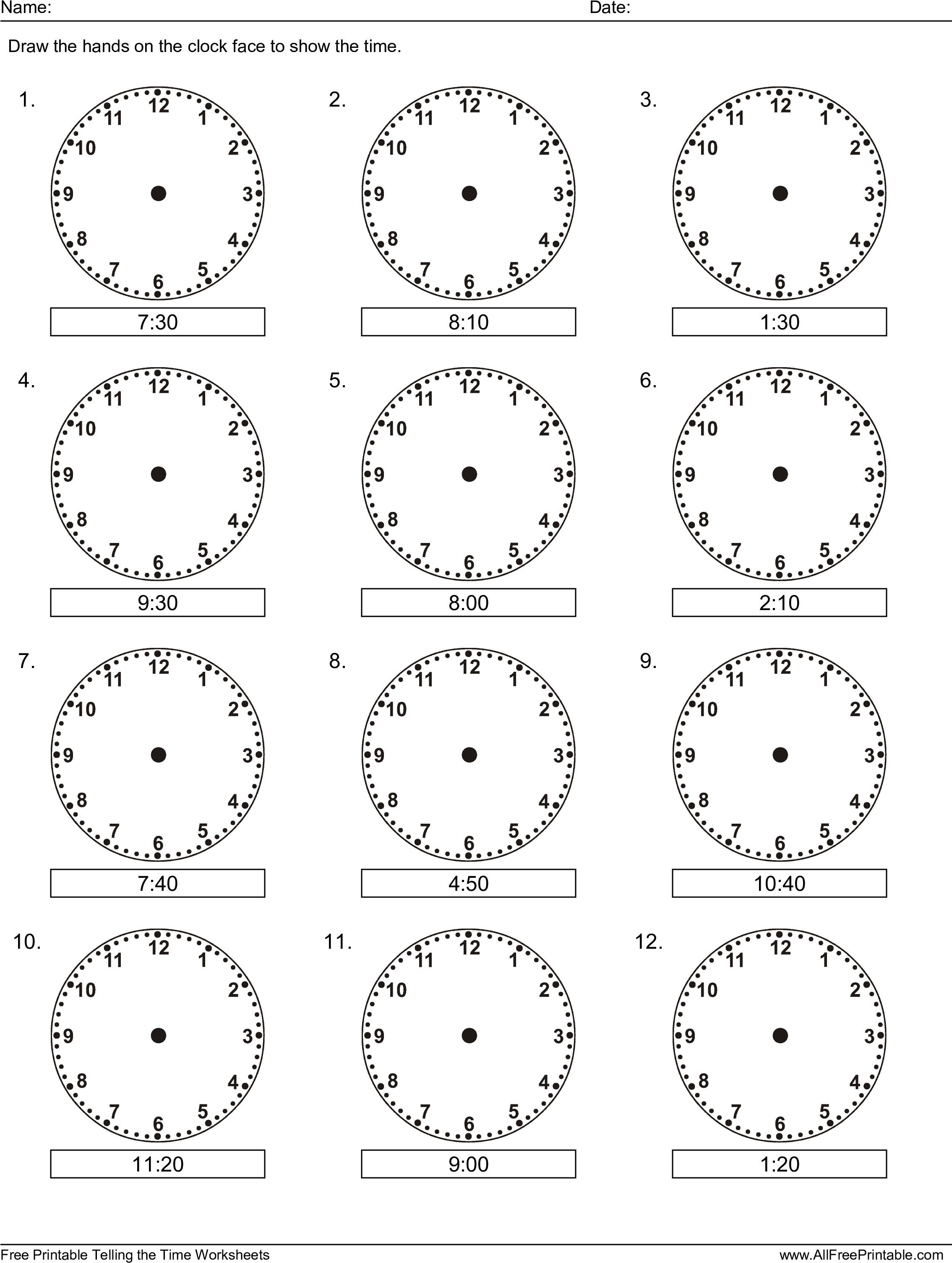 Learn How To Read The Clock For Kids Main Image Download - Draw The Hands On The Clock Face Worksheets (2550x3300), Png Download