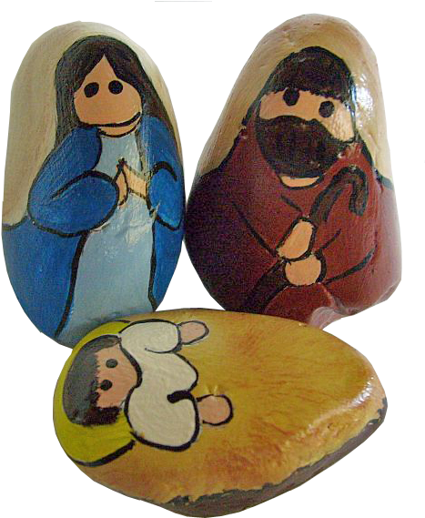 Large Painted Rock Nativity Set - Handpainted Rocks Nativity Scene (500x582), Png Download