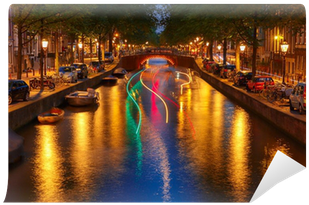 Night City View Of Amsterdam Canal And Luminous Track - Amsterdam (400x400), Png Download
