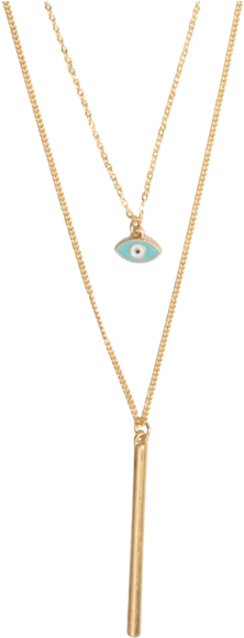 Two Layer Gold Evil Eye And Bar Chain Necklace - Necklace (600x600), Png Download
