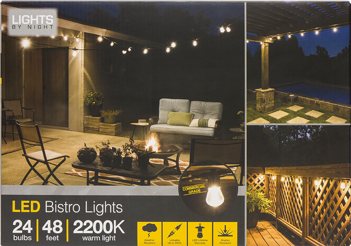 Lights By Night Led Bistro String Lights (1200x1200), Png Download
