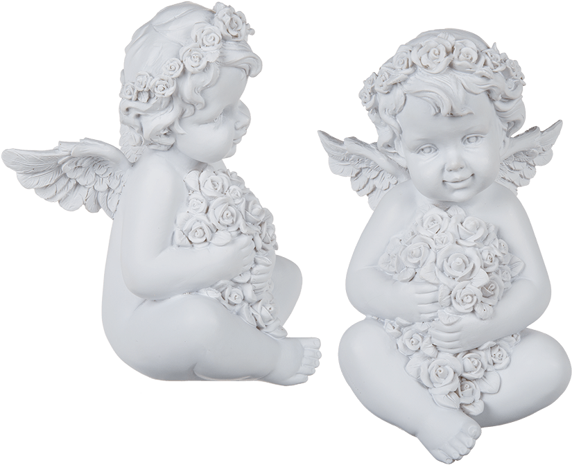 Ángel De Poliresina Sentado Con Corona De Rosas Blancas - Angel (945x709), Png Download