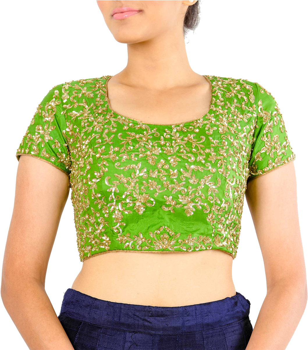 Green Silk Blouse With Gold Sequins By Stylease Exclusive - Product (1200x1200), Png Download