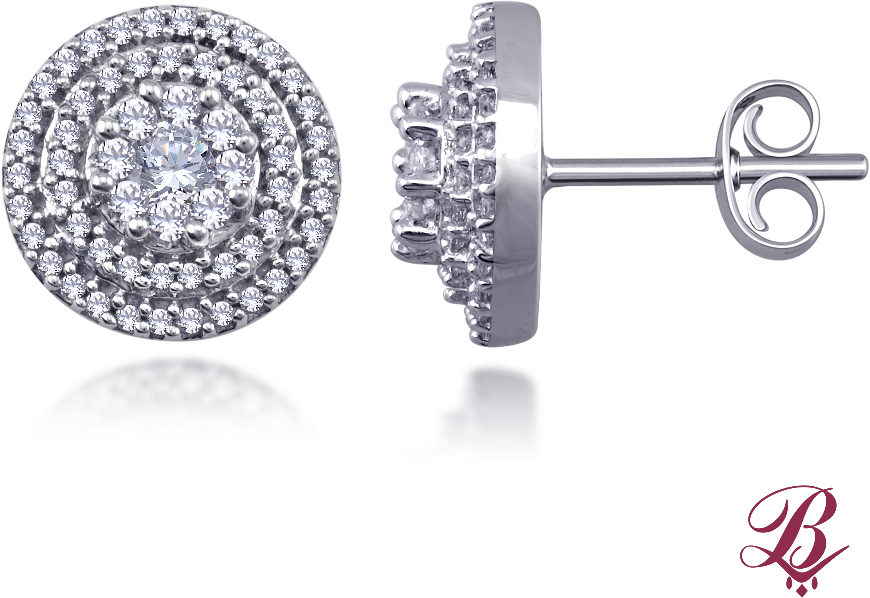 Diamond Double Halo Cluster Stud Earrings - Round Solitaire With Pave Set Cubic Zirconia Stud Earrings (3000x3000), Png Download