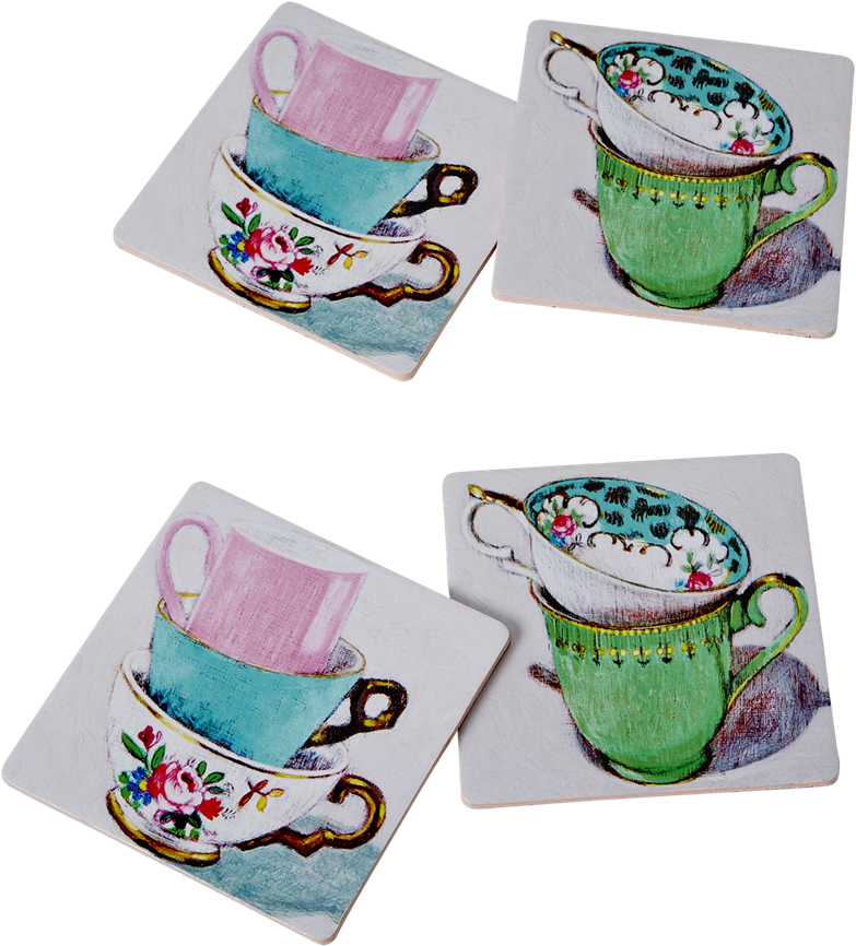 4 Cork Coasters Vintage Tea Cup Prints From Rice Dk - Kork-untersetzer 4er-set Von Rice Tassen (1024x1024), Png Download